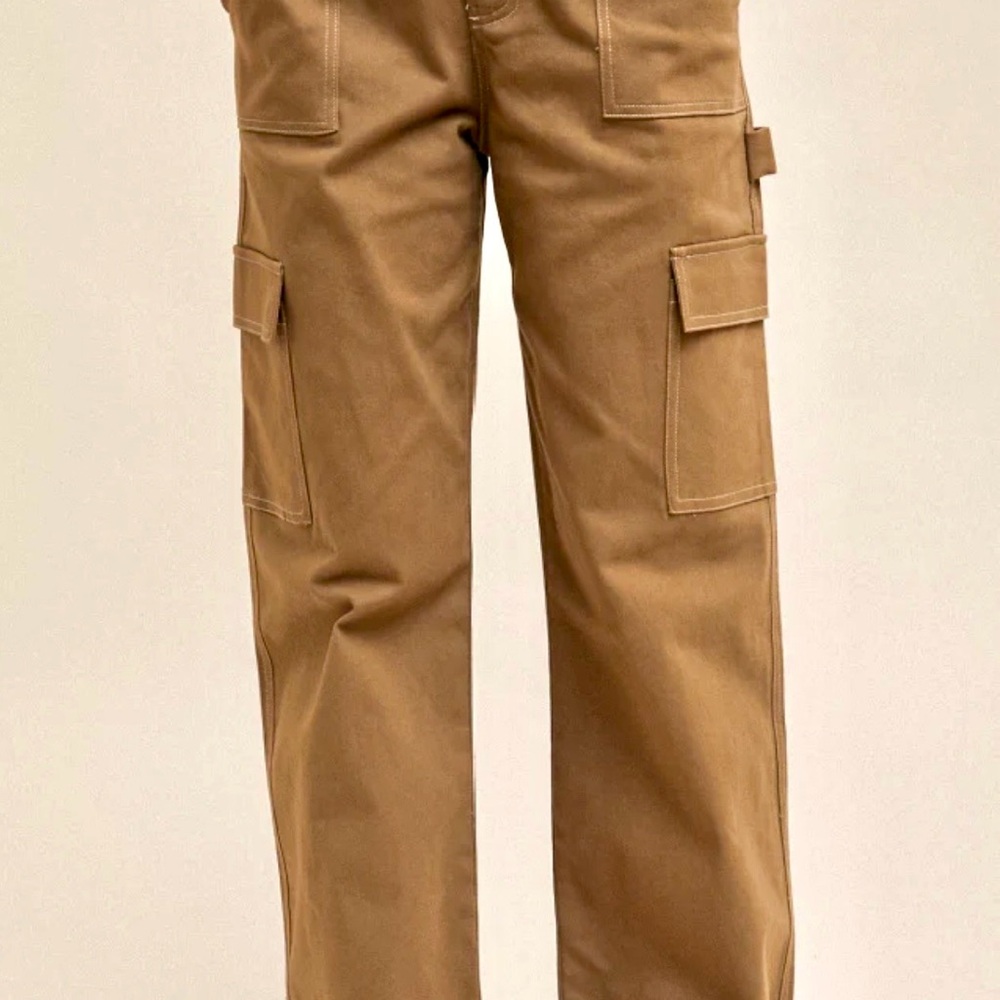 Hem & Thread Tan Wide Leg Cargo Pants - Picture 2 of 9